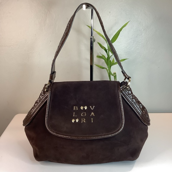 🛍STUNNING ! 🌟BULGARI Brown Suede Large Hobo Bag🛍 - Picture 1 of 10